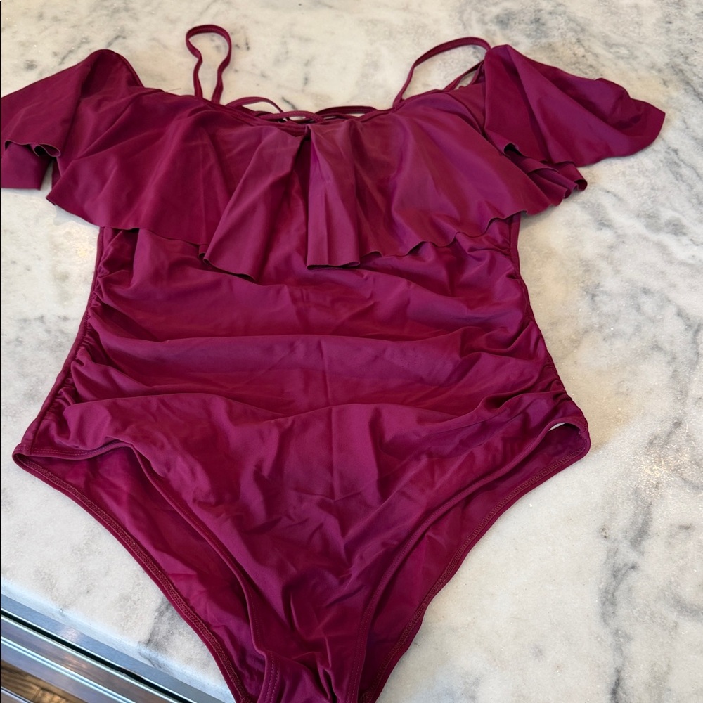 Women’s Off-Shoulder One-Piece Swimsuit in Berry